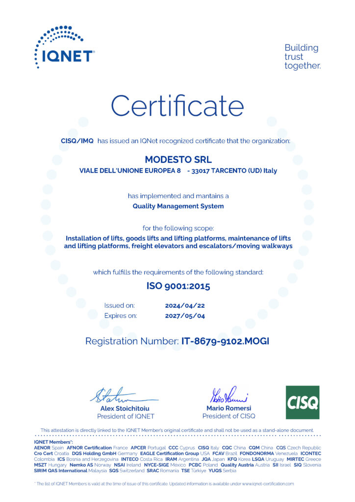 Modesto S.r.l. - Certificazione